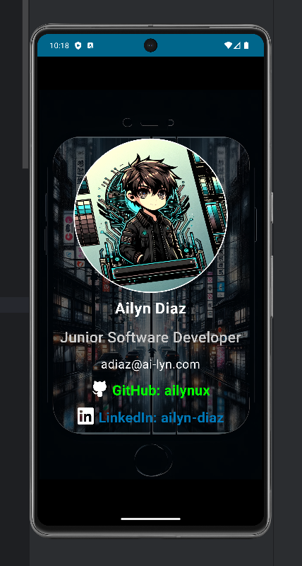 Screenshot of Business Card App